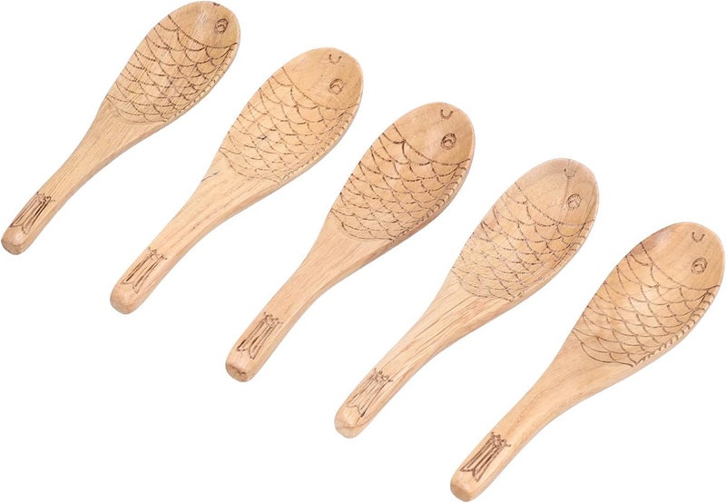 Zerodis Spoons Soup Spoon Rice Spoon Hand Carved Chestnut Wood Kitchen Tool for Mixing Cooking Serving with Natural Wood Grain Fish Shaped Wooden - Image 1