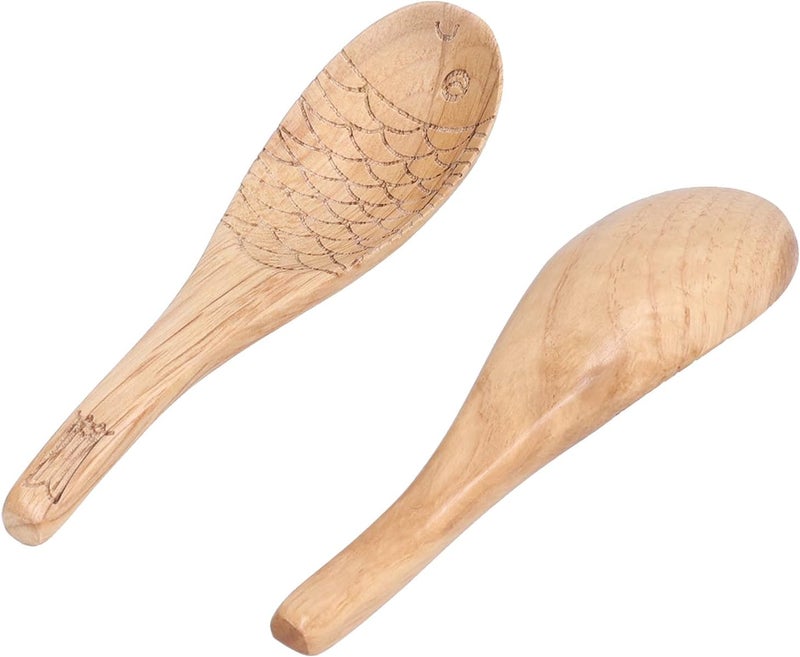 Zerodis Spoons Soup Spoon Rice Spoon Hand Carved Chestnut Wood Kitchen Tool for Mixing Cooking Serving with Natural Wood Grain Fish Shaped Wooden - Image 2