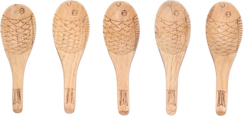 Zerodis Spoons Soup Spoon Rice Spoon Hand Carved Chestnut Wood Kitchen Tool for Mixing Cooking Serving with Natural Wood Grain Fish Shaped Wooden - Image 5