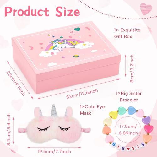 Simgoing 4 Pcs Big Sister Gift Set for Girls 17 Inch Unicorn Stuffed Doll with Outfit Pink Unicorn Gift Box Shimmering Eye Mask Big Sis Bracelet Kids Age 38 Love and Surprise Birthday - Image 5
