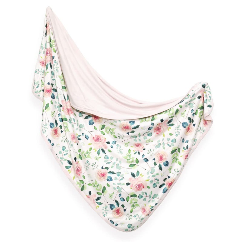 GRSSDER Baby Blankets Super Soft Stretchy Jersey Knit Swaddle Blanket for Baby Girls, Double Layer Reversible Receiving Blankets 34 x 44, Extra Large for Swaddling, Pink Rose - Image 1