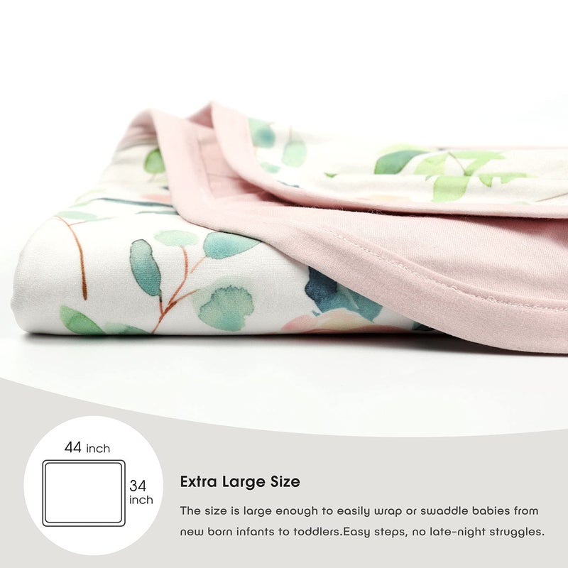 GRSSDER Baby Blankets Super Soft Stretchy Jersey Knit Swaddle Blanket for Baby Girls, Double Layer Reversible Receiving Blankets 34 x 44, Extra Large for Swaddling, Pink Rose - Image 5