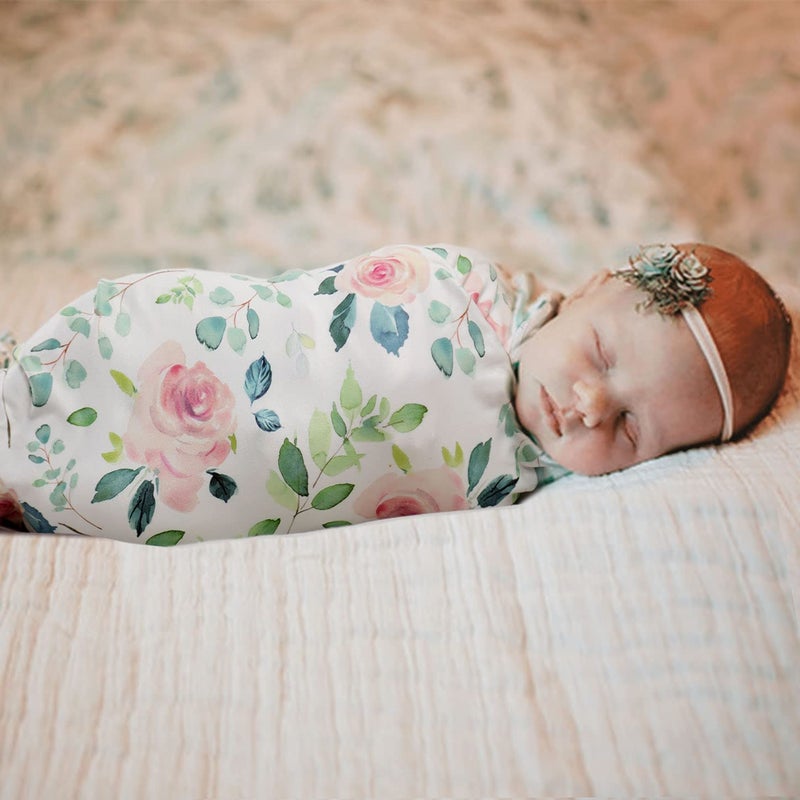 GRSSDER Baby Blankets Super Soft Stretchy Jersey Knit Swaddle Blanket for Baby Girls, Double Layer Reversible Receiving Blankets 34 x 44, Extra Large for Swaddling, Pink Rose - Image 4