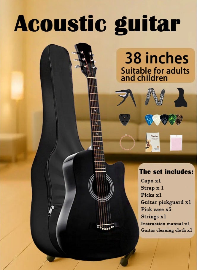 PHISMA This 38-inch Acoustic Guitar Is Suitable For Amateurs, Adults, And Children. It Comes With A Premium Accessory Bag, Instruction Manual, Cleaning Cloth, Strings, Shoulder Strap, Picks, Pick Box, Pick Pick, And Capo. - Image 1