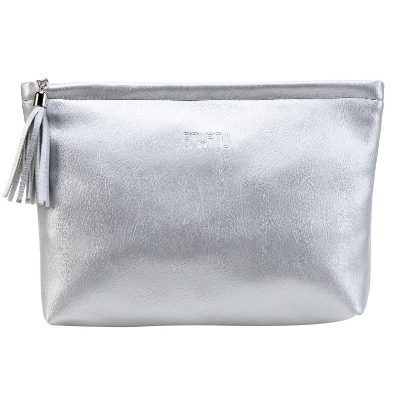 BOYATU Makeup Pouch Small Cosmetic Bag: Cute Pouches for Purse with Tassel - Letter Makeup Bags - Valentine's Day Gifts for Teen Girl (07-Leather Silver) - Image 1
