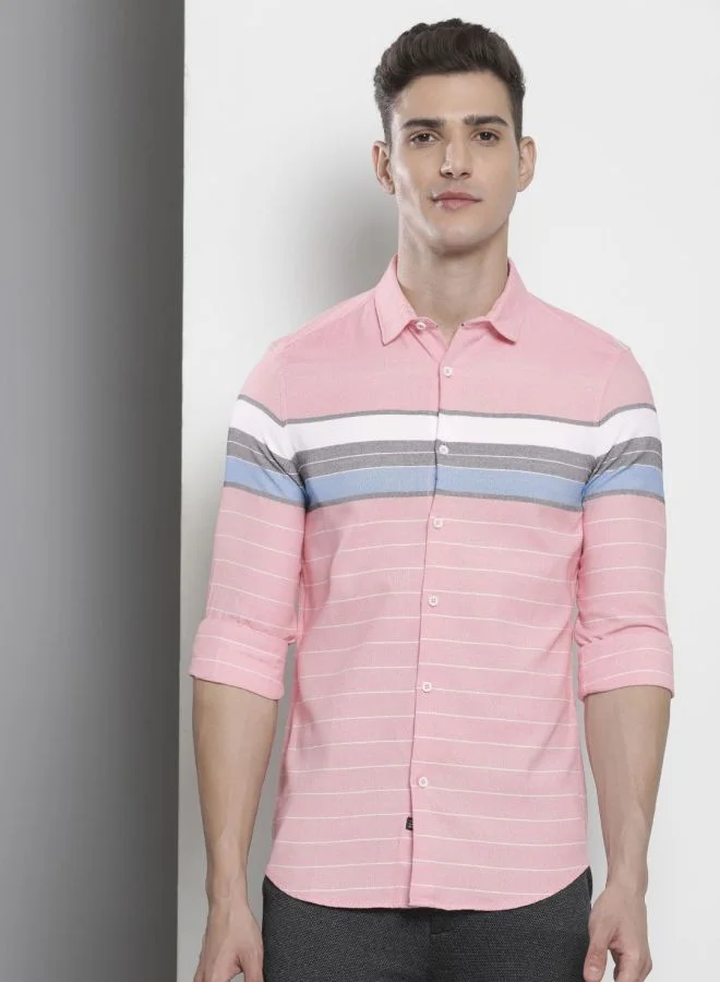 The Indian Garage Co Men Regular Fit Striped Full Sleeves Cutaway Collar Casual Shirt
