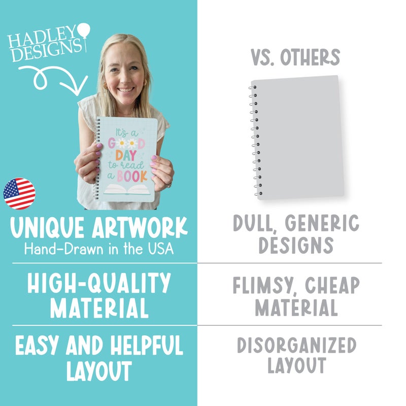 Hadley Designs Reading Journal for Women - Book Journal Reading Log for Adults, Readers Journals for Book Lovers Gifts, Books Review & Rating Tracker Journals, Gifts for Kids Who Love to Read, Designed in USA - Image 4