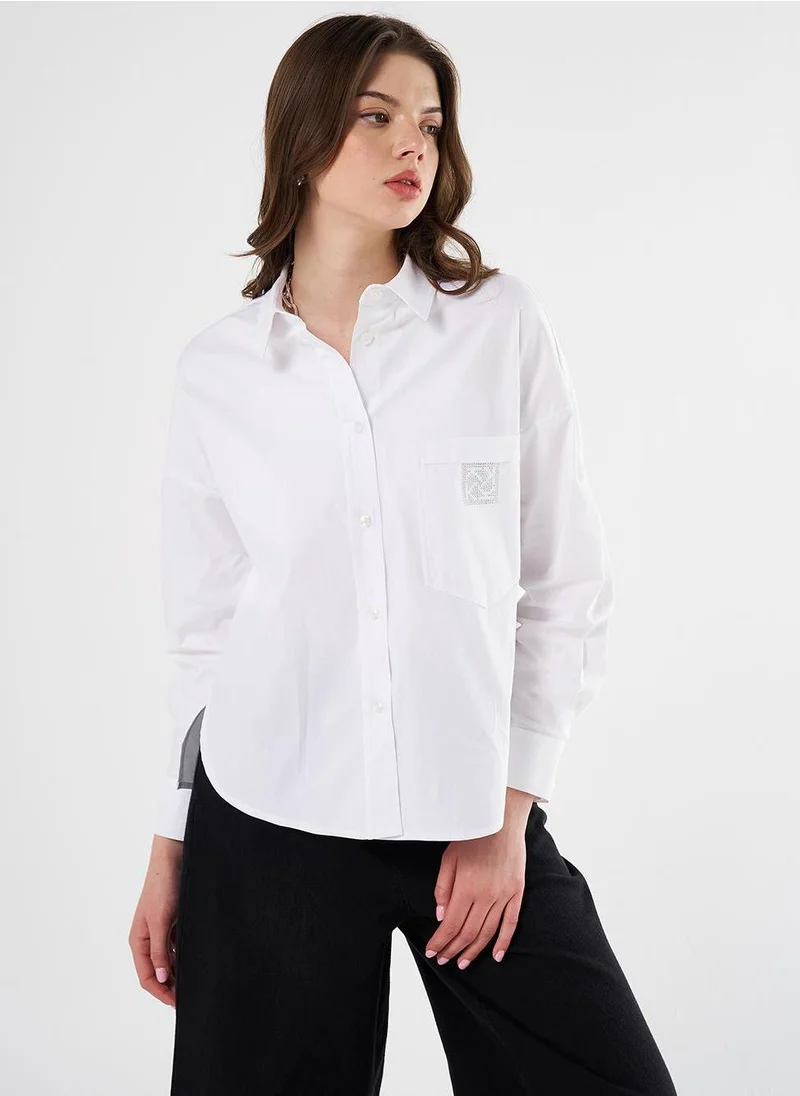 Kayra Hotfix Printed Drop Shoulder Blouse in Optical White