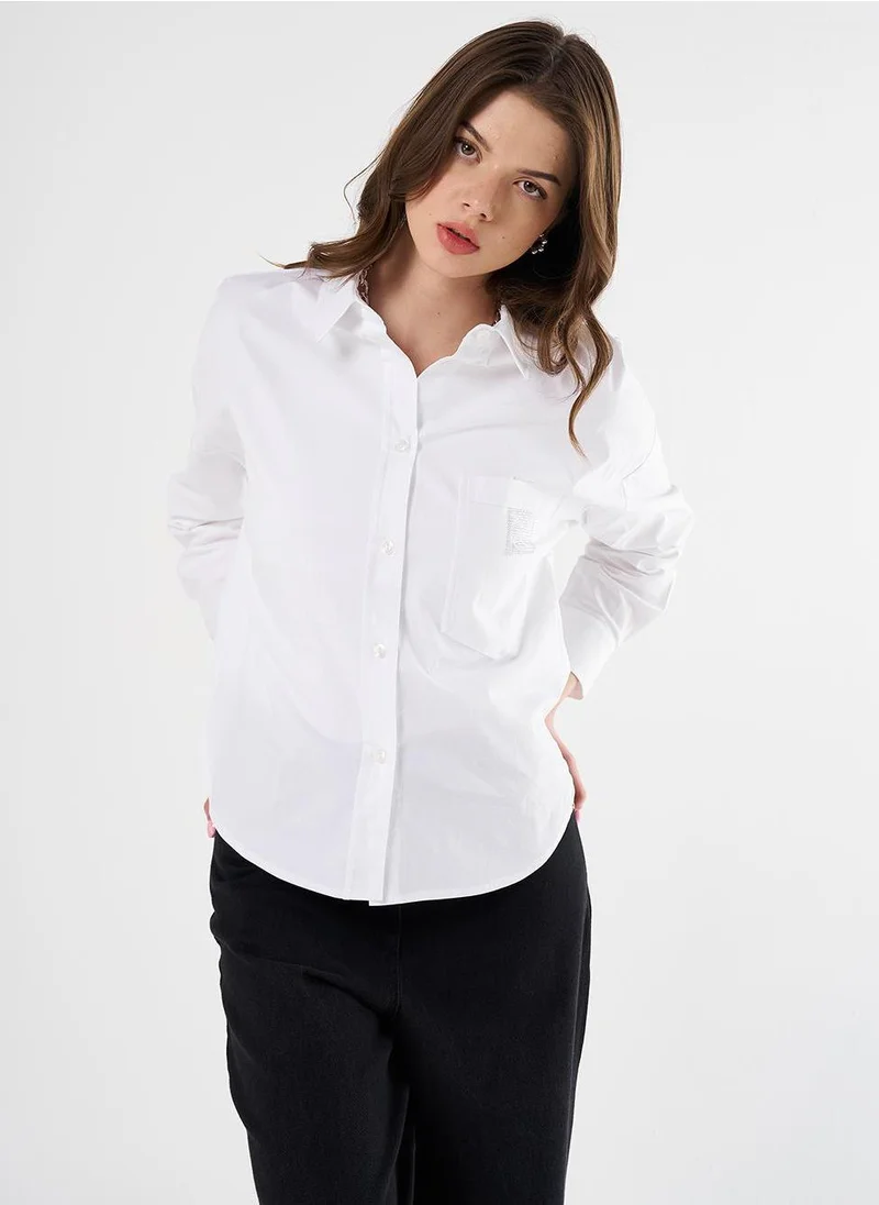 Kayra Hotfix Printed Drop Shoulder Blouse in Optical White