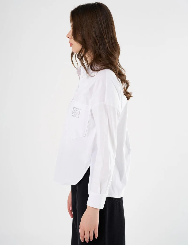 Kayra Hotfix Printed Drop Shoulder Blouse in Optical White