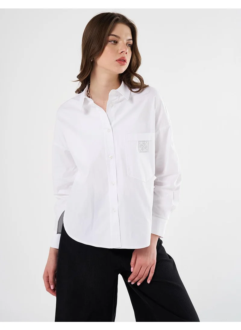 Kayra Hotfix Printed Drop Shoulder Blouse in Optical White
