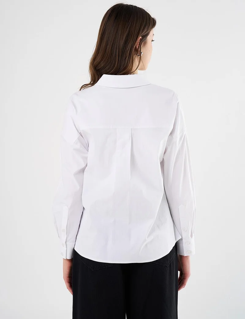 Kayra Hotfix Printed Drop Shoulder Blouse in Optical White