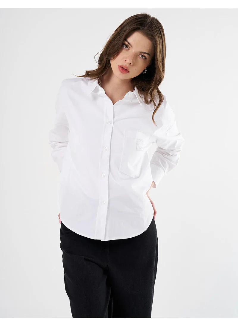 Kayra Hotfix Printed Drop Shoulder Blouse in Optical White