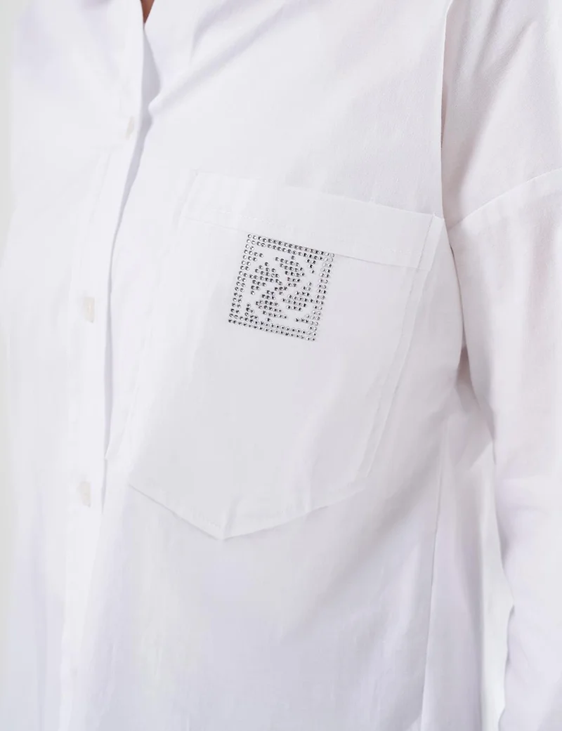 Kayra Hotfix Printed Drop Shoulder Blouse in Optical White