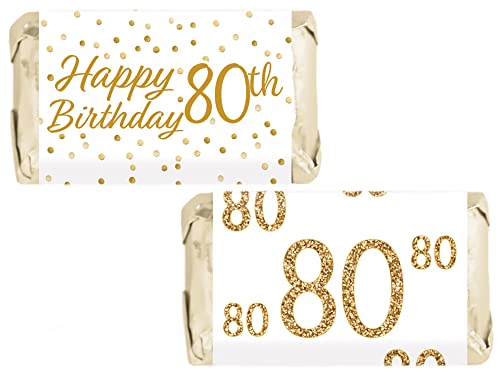 DISTINCTIVS DISTINCTIVS White and Gold 80th Birthday Mini Candy Bar Wrappers - 45 Stickers  - Image 2