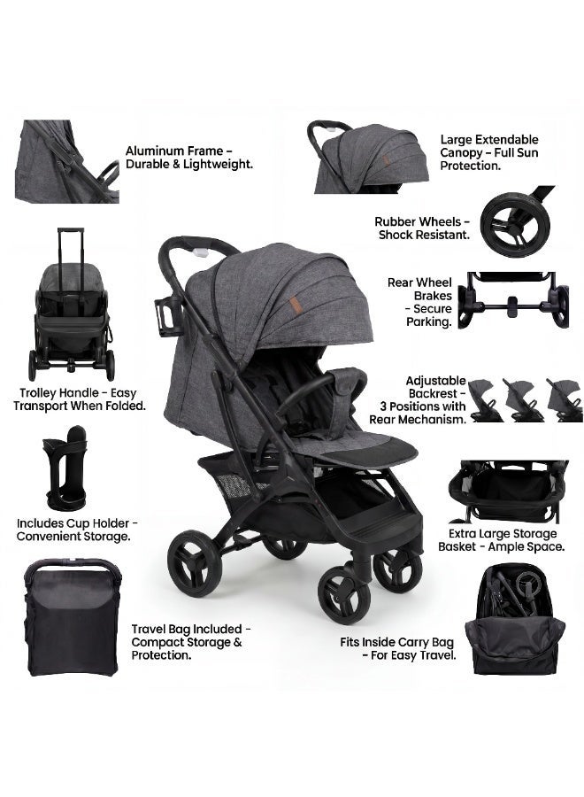 Nobumi Ultra-Lightweight Aluminum Premium Baby Stroller – All-Wheel Independent Suspension, 360° Swivel Rubber Tires, & Integrated Travel Trolley System - Image 2