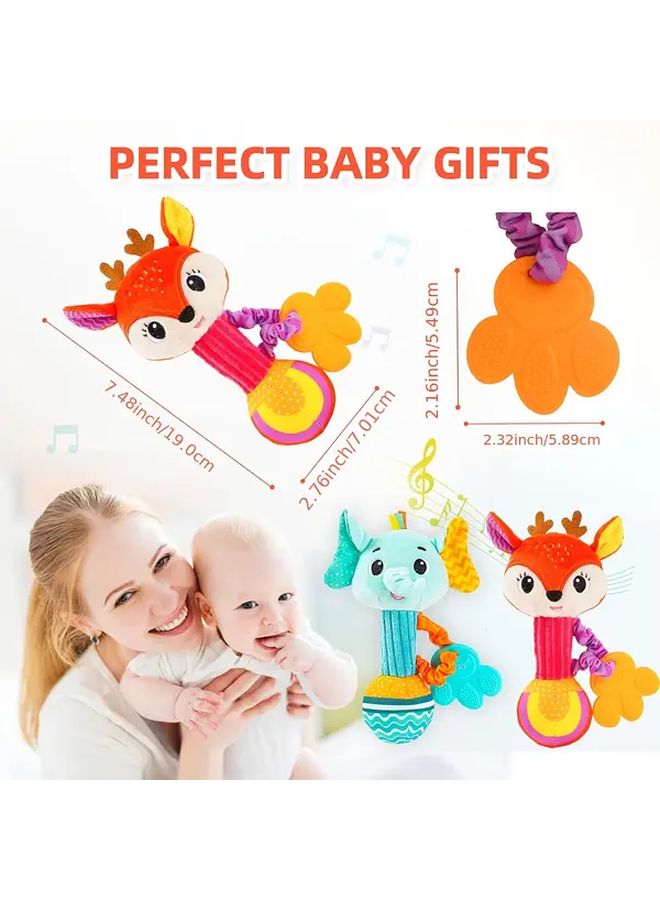 Deer Rattle Soft Plush Animal Toy With Crinkle Squeak For Babies 0 3 6 9 12 Months - Image 3