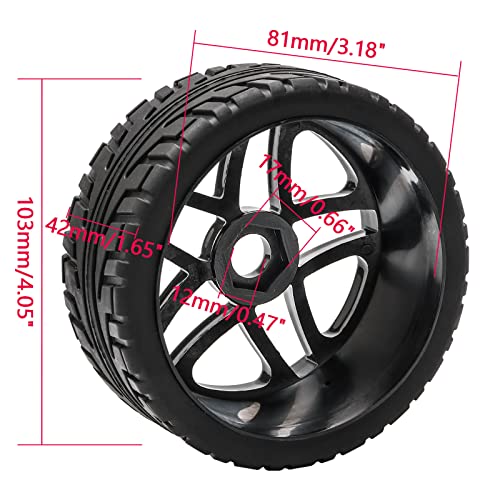 Jiuwu 4pcs Wheel Rim Rubber Tires RC 1:8 Off-Road Tyre 17mm Hexagonal Joint Black - Image 3