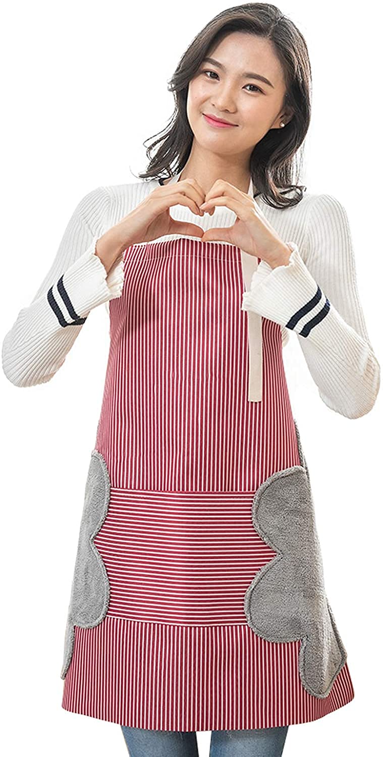 UNIQUE CART Waterproof Adjustable Kitchen Women Men Apron with Pockets Towels Bib Cooking Coral - Image 1