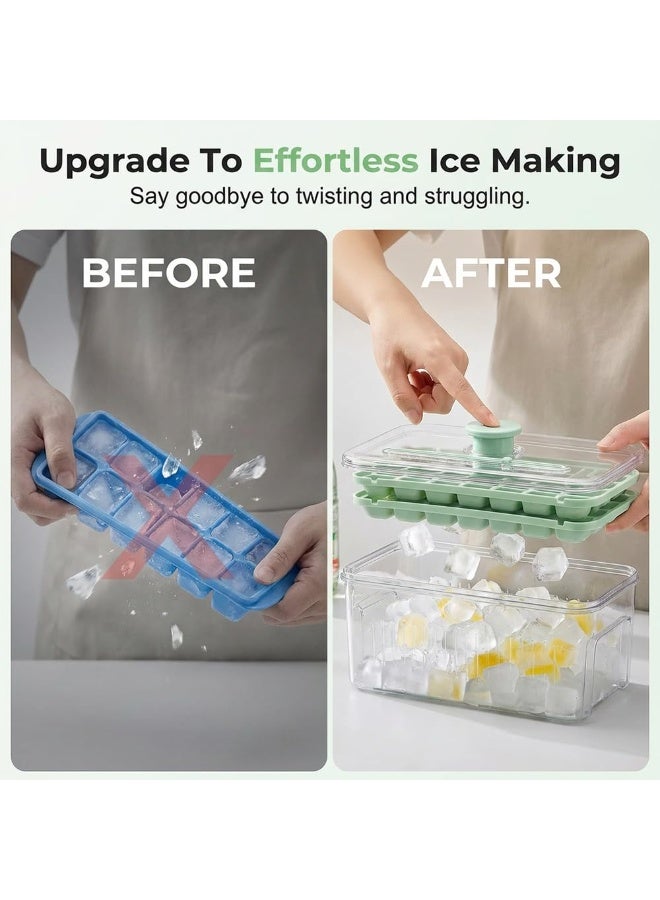 56 Grids Ice Cube Tray with Lid & Storage Bin, Easy Press Release Ice Tray for Freezer with Ice Scoop, Double Layer BPA Free Ice Cube Maker, Reusable Stackable Ice Tray for Cocktails Coffee Drinks Kitchen - Image 2