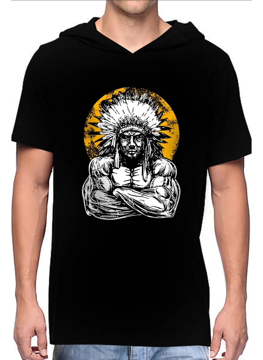 Rock&Roll Big Chief Hooded Black Short Sleeve Men's T-Shirt