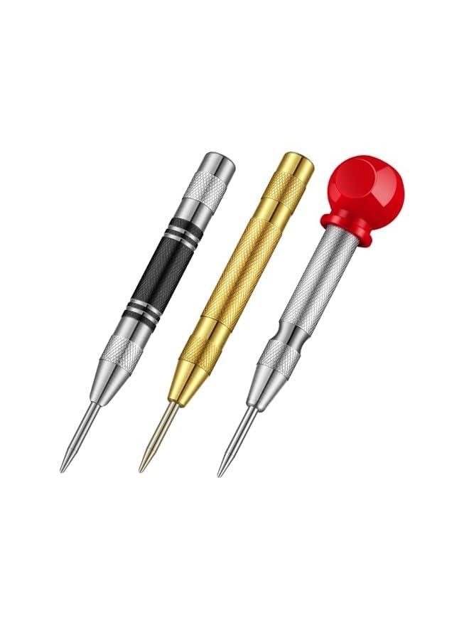 PROMASS 3 Pack Center Punch Spring Loaded Automatic Punch 5 Inches Crushing Hand Tool Center Hole Punch for Wood Metal Awl Puncher with Cushion Cap Adjustable Tension  - Image 1