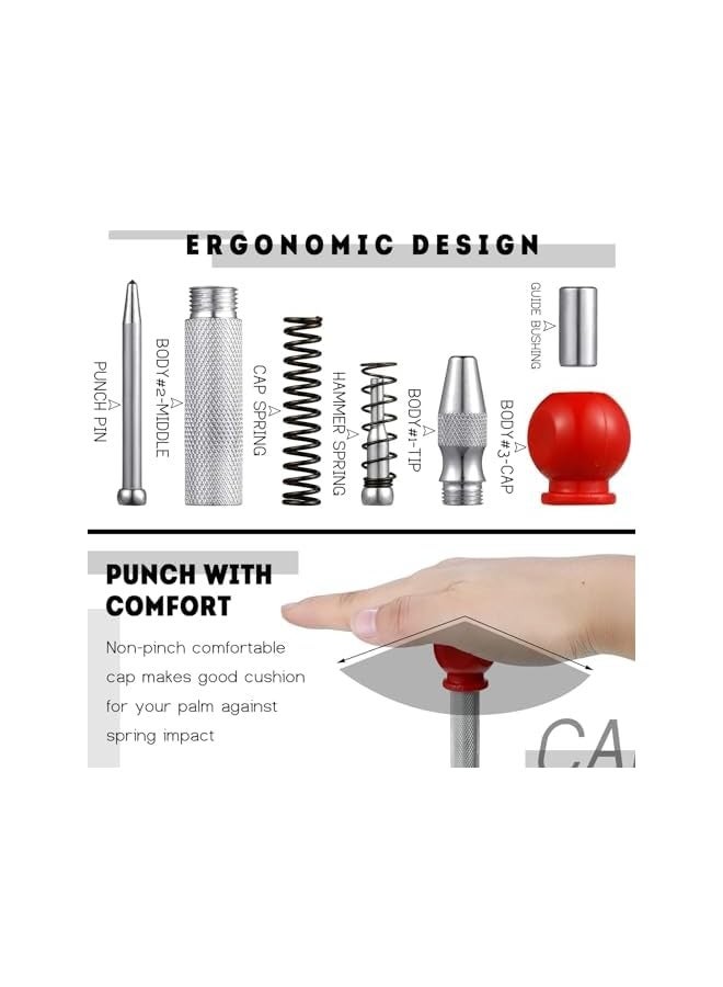 PROMASS 3 Pack Center Punch Spring Loaded Automatic Punch 5 Inches Crushing Hand Tool Center Hole Punch for Wood Metal Awl Puncher with Cushion Cap Adjustable Tension  - Image 2