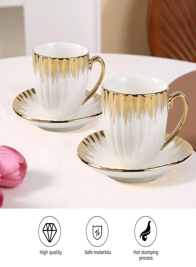 Kytree 3.5oz Ceramic Turkish Coffee Cup Set of 6, British Italian Cappuccino Cups Porcelain Espresso Cups and Saucers with Gold Trim for Double Espresso Cappuccino Latte Mocha Tea - Image 5