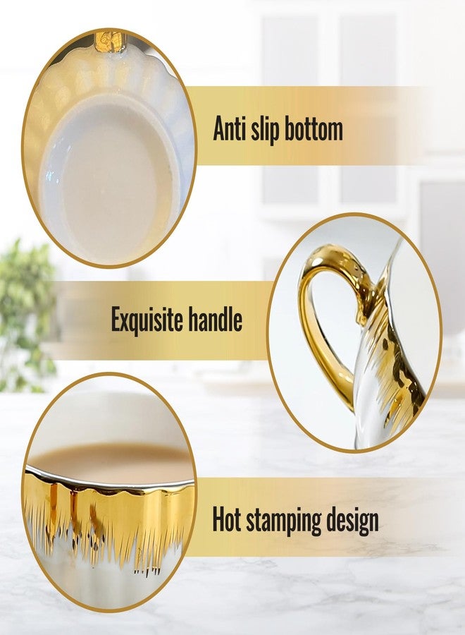 Kytree 3.5oz Ceramic Turkish Coffee Cup Set of 6, British Italian Cappuccino Cups Porcelain Espresso Cups and Saucers with Gold Trim for Double Espresso Cappuccino Latte Mocha Tea - Image 3