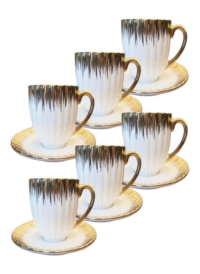 Kytree 3.5oz Ceramic Turkish Coffee Cup Set of 6, British Italian Cappuccino Cups Porcelain Espresso Cups and Saucers with Gold Trim for Double Espresso Cappuccino Latte Mocha Tea - Image 1