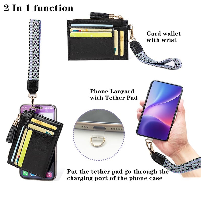 LIYSOYO Small Rfid Card Holder for Women, Slim Credict Card Wallet with Wristlet, Compact Card Holder Wallet with Strap and Zip Pocket (Black) - Image 3