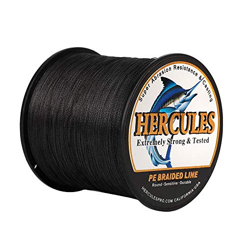 HERCULES Super Strong 300M 328 Yards Braided Fishing Line 100 LB Test for Saltwater Freshwater PE Braid Fish Lines 4 Strands - Black, 100LB (45.4KG), 0.55MM - Image 1