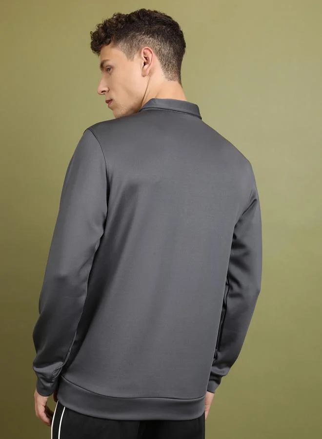 HIGHLANDER Solid Badge Detail Polo Neck Sweatshirt by Styli
