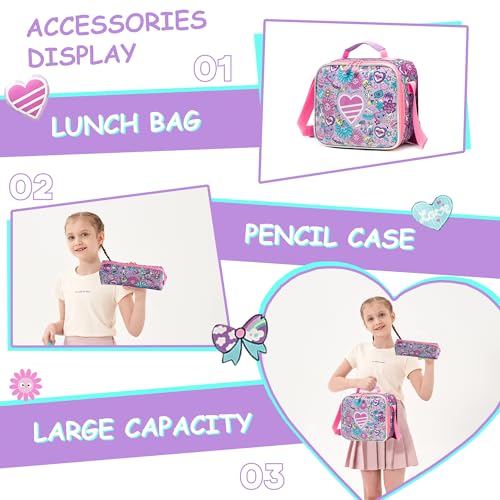 Meetbelify Kids Rolling Backpack with Wheels for Girls Rolling Backpacks with Lunch Box for Elementary School Students 3 in 1 Travel Luggage Suitcase for Girls Age 8-10 - Image 5