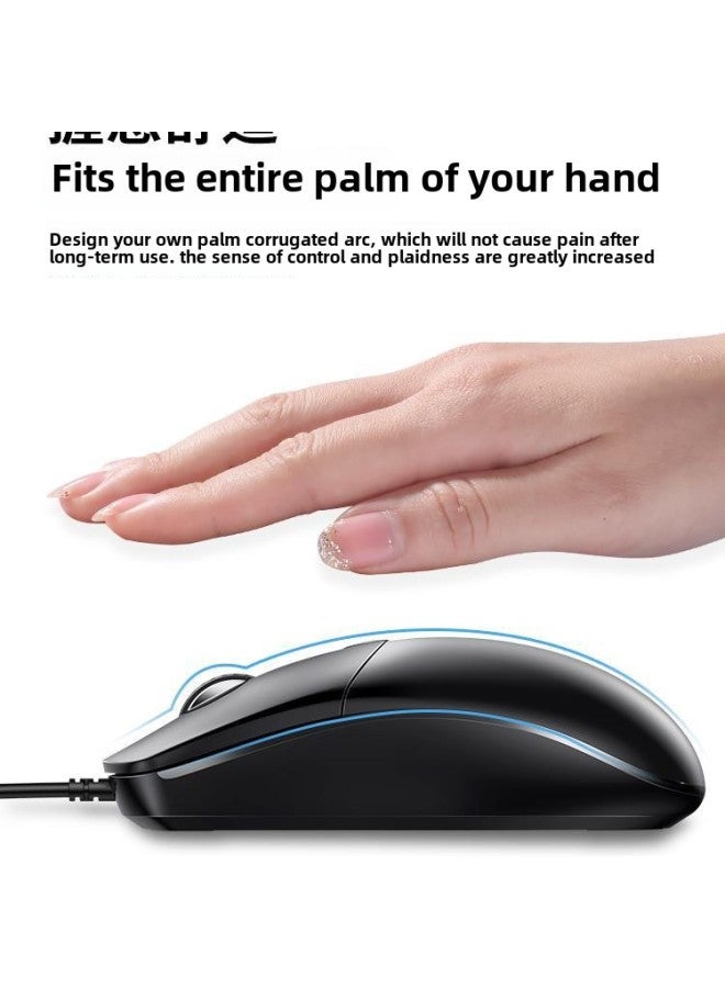 Mouse Wired Usb Mute Silent Home Office Desktop Laptop Cf E-sports Game Lol Male Interface-Color:Black  Silent on/1.8m Cable Length + Mouse Pad - Image 3