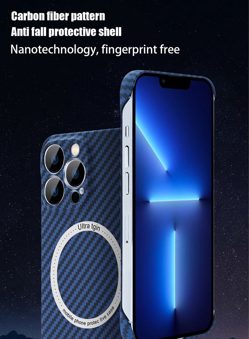 اووكاي جراب لهاتف iPhone 16 Pro Max، مصنوع من ألياف الكربون ومتوافق مع Magsafe، جراب واقٍ صلب بدون حواف فائق النحافة ومقاوم للسقوط (رمادي أزرق) - Image 3