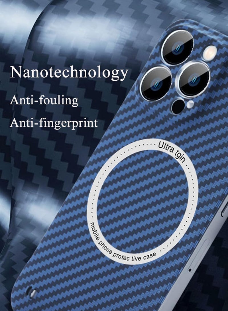 اووكاي جراب لهاتف iPhone 16 Pro Max، مصنوع من ألياف الكربون ومتوافق مع Magsafe، جراب واقٍ صلب بدون حواف فائق النحافة ومقاوم للسقوط (رمادي أزرق) - Image 5