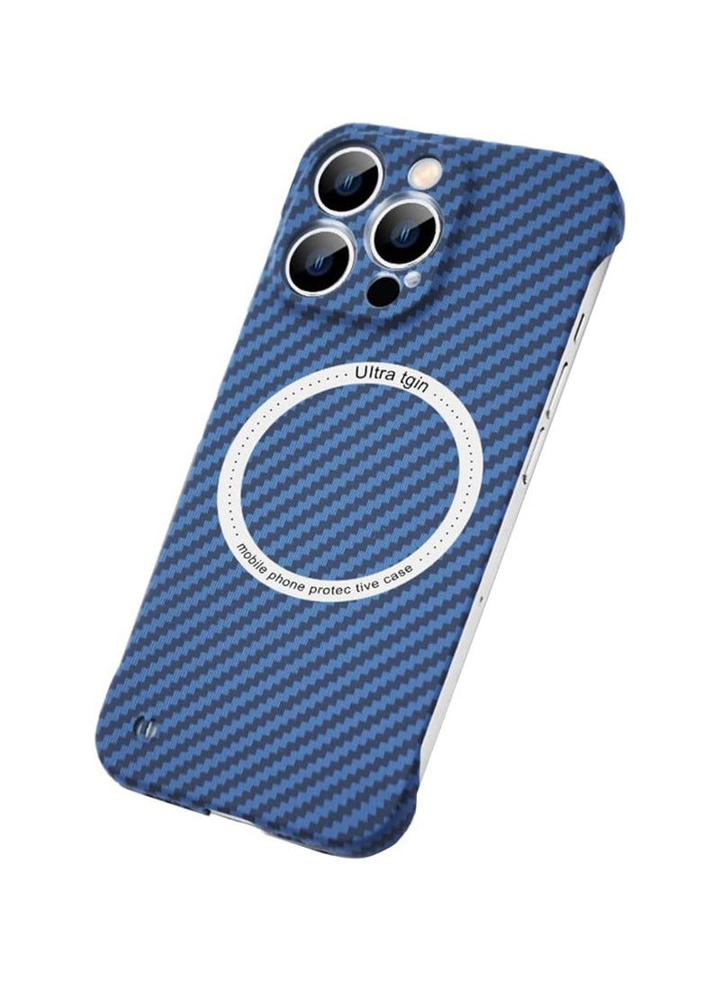 اووكاي جراب لهاتف iPhone 16 Pro Max، مصنوع من ألياف الكربون ومتوافق مع Magsafe، جراب واقٍ صلب بدون حواف فائق النحافة ومقاوم للسقوط (رمادي أزرق) - Image 1