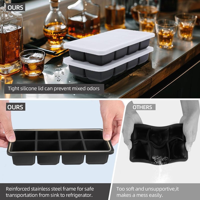 HRGNQCT 2 Pack Silicone 2 Inch Large Ice Cube Molds for Cocktails Wine Fruit and Bourbon Whiskey Easy Release Ice Cube Tray with Lid Ideal for Cold Drinks and Entertaining Gatherings - Image 4