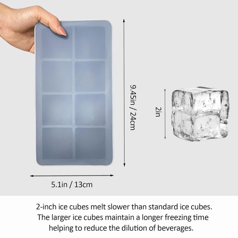 HRGNQCT 2 Pack Silicone 2 Inch Large Ice Cube Molds for Cocktails Wine Fruit and Bourbon Whiskey Easy Release Ice Cube Tray with Lid Ideal for Cold Drinks and Entertaining Gatherings - Image 2