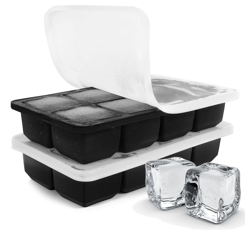 HRGNQCT 2 Pack Silicone 2 Inch Large Ice Cube Molds for Cocktails Wine Fruit and Bourbon Whiskey Easy Release Ice Cube Tray with Lid Ideal for Cold Drinks and Entertaining Gatherings - Image 1