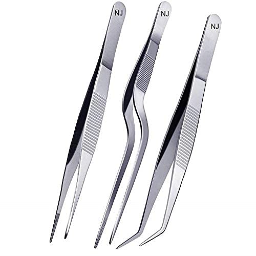 NJ OVERSEAS Kitchen Cooking Culinary Tweezers, Stainless Steel Precision Tongs Medical Beauty Utensils, 6.3 Inches -3 Pieces Set - Image 1