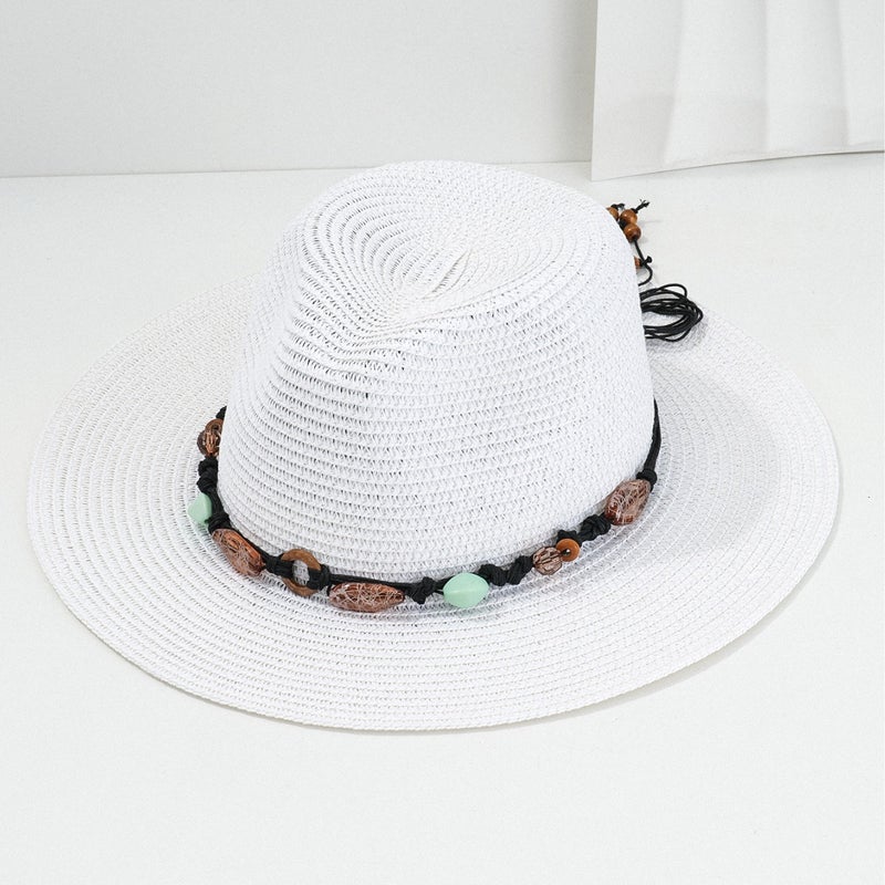 Men's and Women's Western Cowboy Hat Fashion Amber Green Stone Woven Decorative Beach Straw Hat Holiday Sunshade Hat - Image 4
