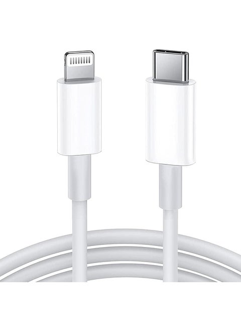 كابل USB-C إلى Lightning بطول 2 متر، كابل شحن سريع بقوة 20 وات، بطول 6 أقدام، أبيض