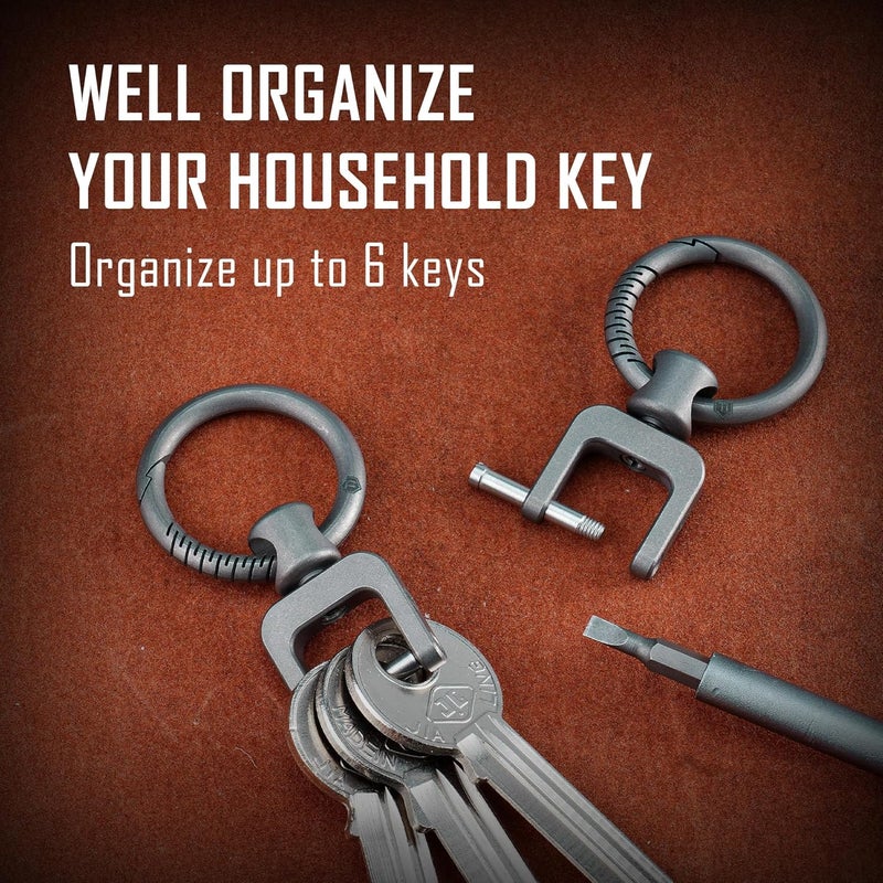 KeyUnity KA36L حلقة مفاتيح جانبية دافعة من التيتانيوم، حلقة مفاتيح مقسمة بسيطة ذات تحرير سريع للكارابينر ومفاتيح السيارة ومفاتيح المنزل - Image 3