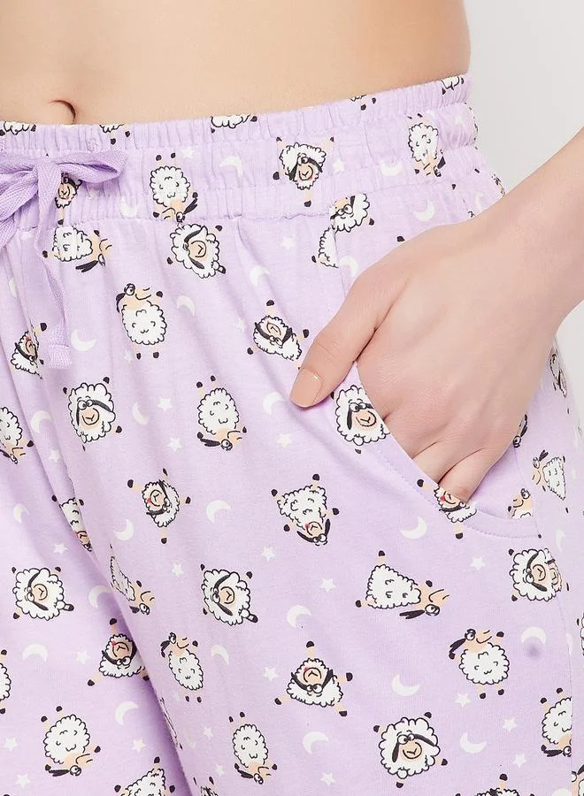 Clovia Clovia Cotton Sheep Print Button Down Shirt and Pyjama Set