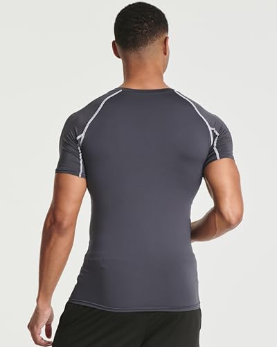 REALESSENTIALS 4 Pack: Mens Short Sleeve Shirts Compression Base Layer Tight Thermal Undershirt Slimming Black Active Fitness Athletic T-Shirt Quick Dry Fit Workout Sports Rashguard Gym Running Top, Set 4,XXL - Image 3