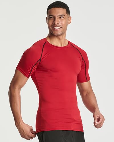 REALESSENTIALS 4 Pack: Mens Short Sleeve Shirts Compression Base Layer Tight Thermal Undershirt Slimming Black Active Fitness Athletic T-Shirt Quick Dry Fit Workout Sports Rashguard Gym Running Top, Set 4,XXL - Image 2