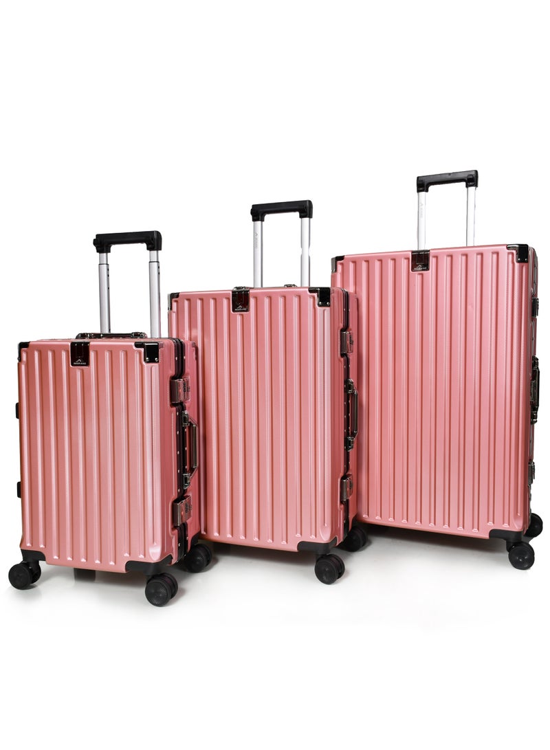 مورانو طقم شنط سفر من مورانو بإطار ألمنيوم بتصميم عصري وأنيق و قفل محكم مرقم للأمان وحامل أكواب وجوال لون روز قولــد مقاسات: 28''-24''-20'' إنش - Image 1