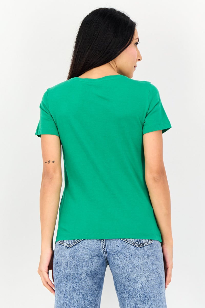 ONLY Women Round Neck Short Sleeve Graphic Print T-Shirt, Green - Image 2